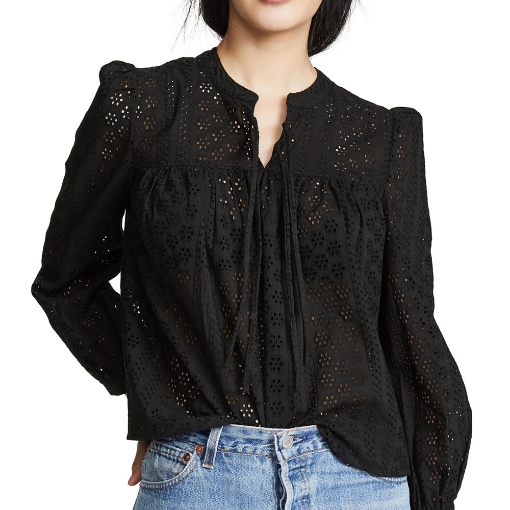 Madewell Eyelet Double Tie Peasant Top